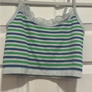 aerie Striped Lace Trim Crop Top